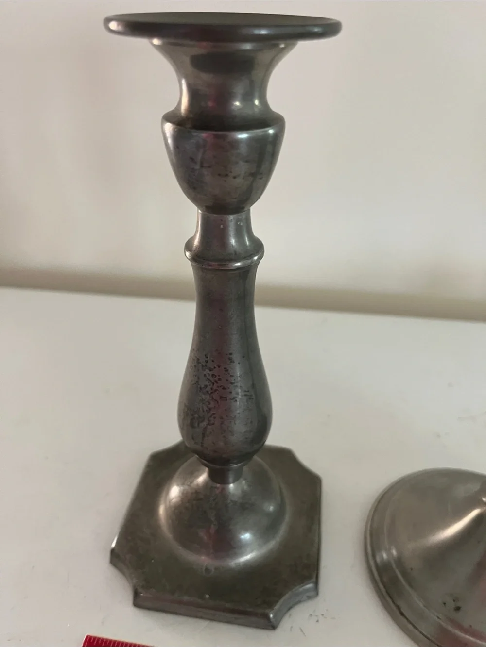 Unmatched set of 2 8 inch pewter candlesticks no visible markings